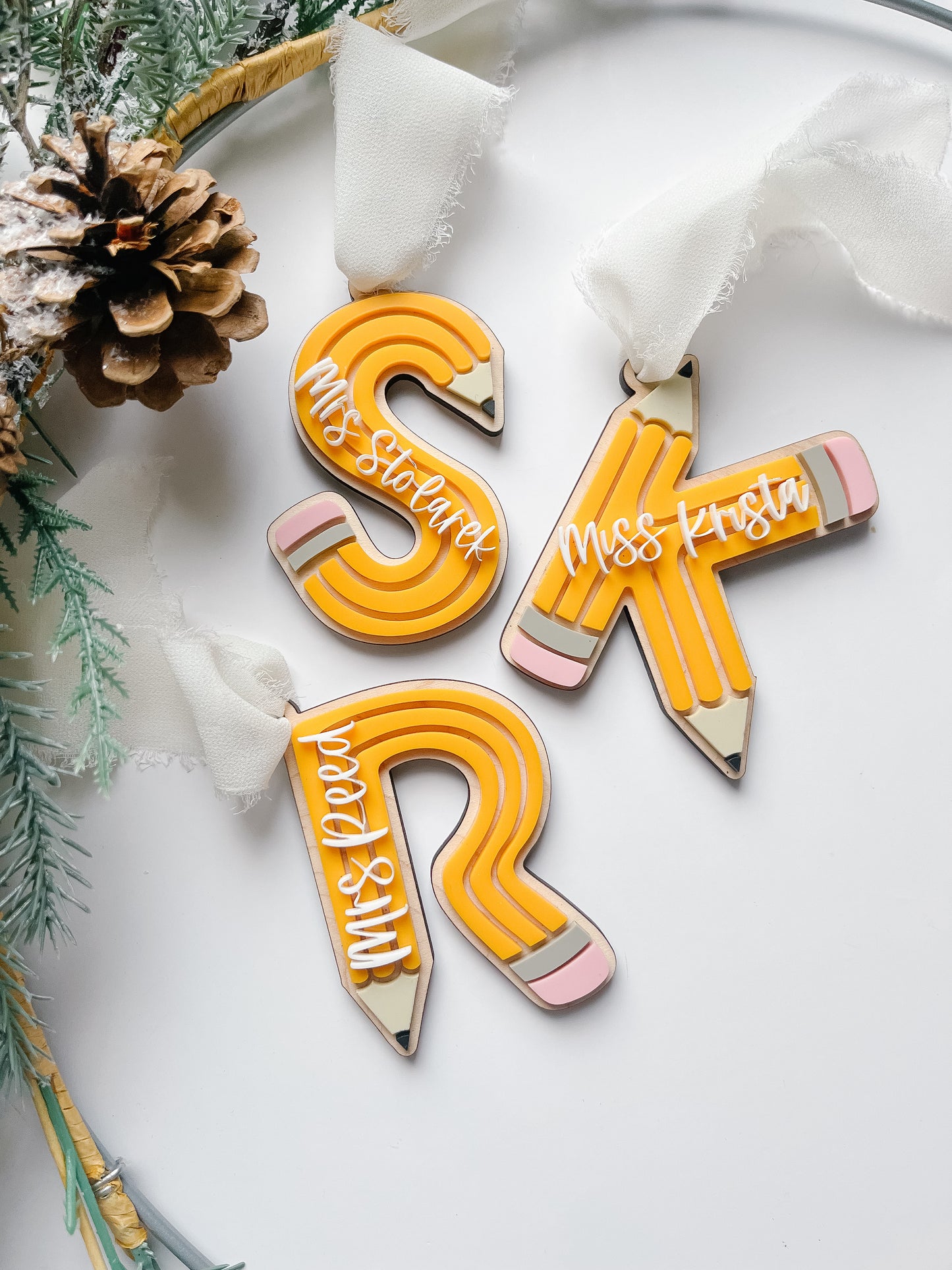 Teacher Monogram Pencil Ornament