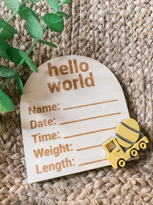 Constructions Hello World Birth Announcement