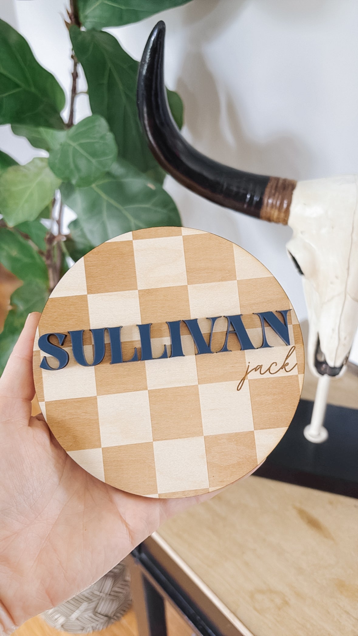 Checkered Round Baby Birth Announcement