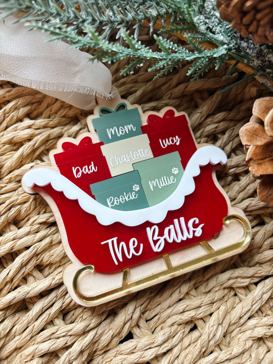 Sleigh with Presents Personalized Family Ornament