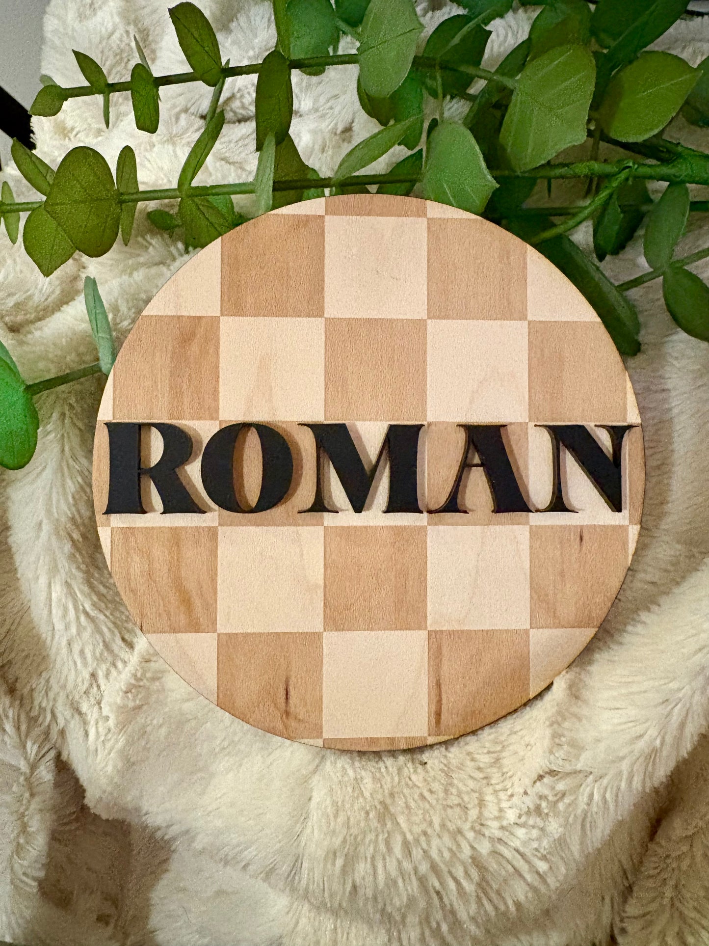 Checkered Round Baby Birth Announcement