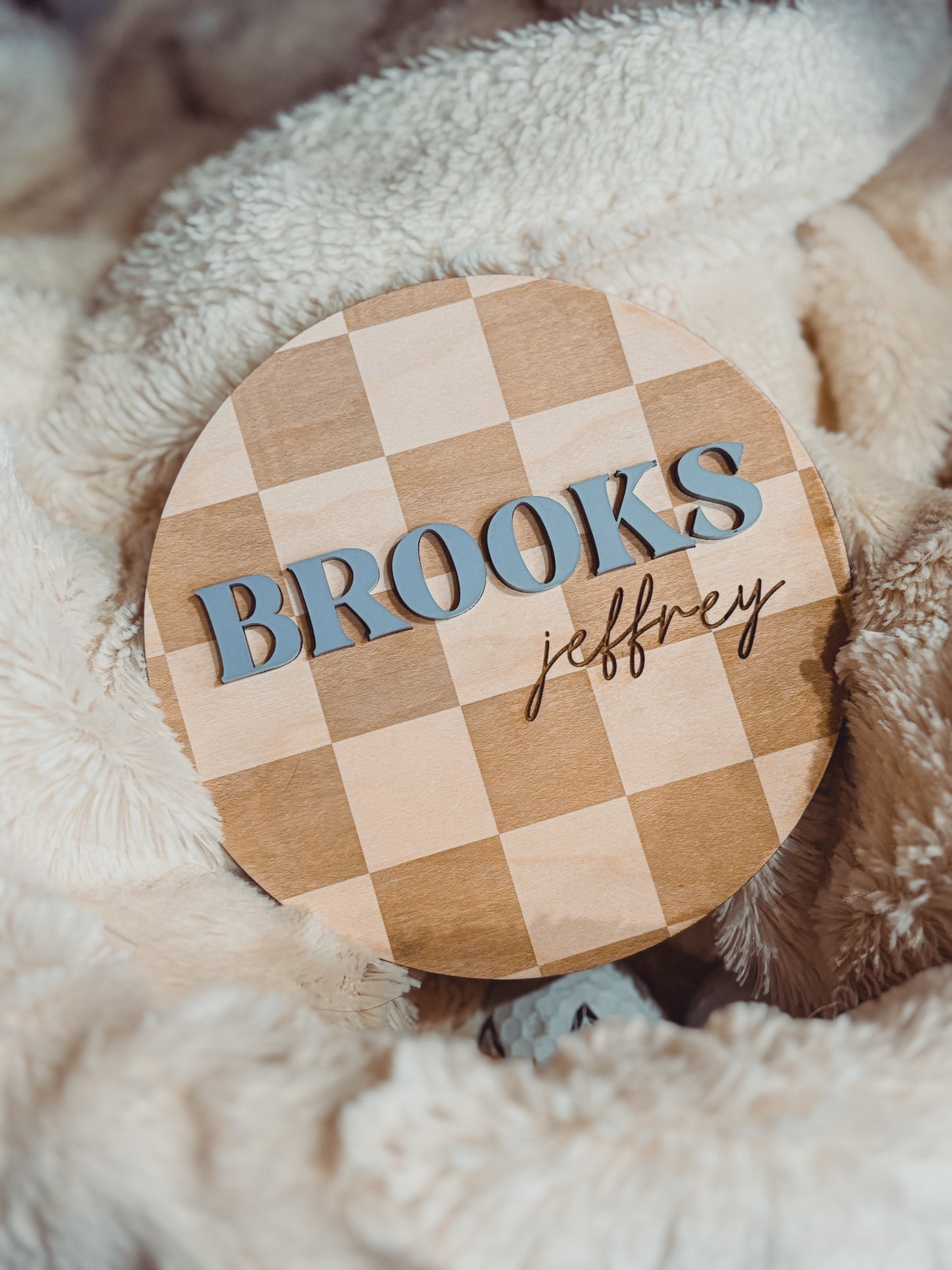 Checkered Round Baby Birth Announcement