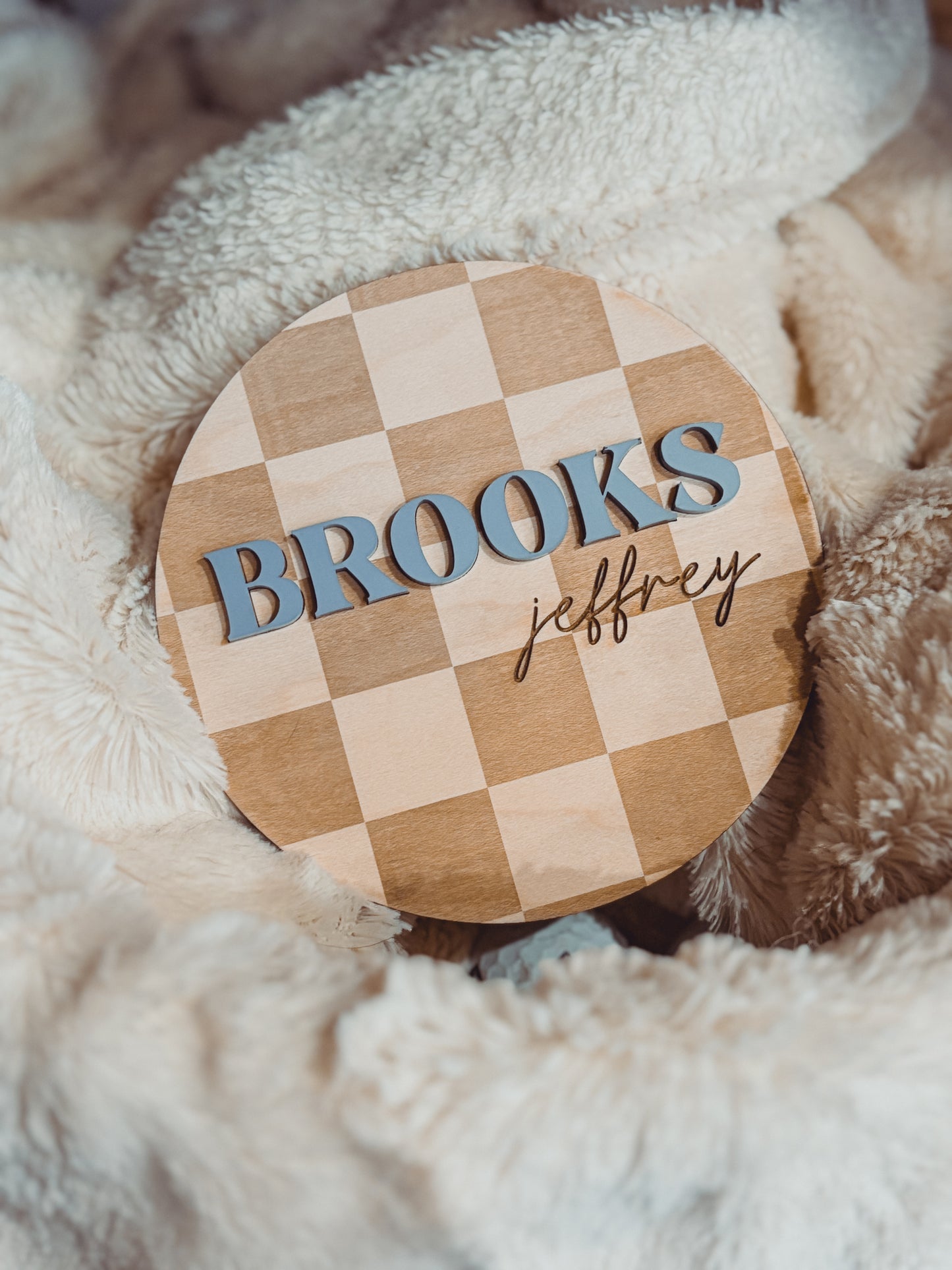 Checkered Round Baby Birth Announcement