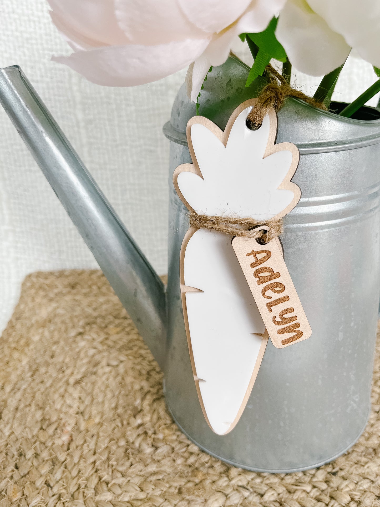 White Acrylic Carrot Basket Tag